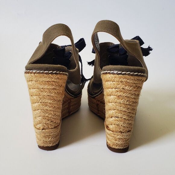 Tori Burch Canvas Espadrille Sandals Khaki Green Jute Wedge Open Toe Summer - Picture 6 of 12